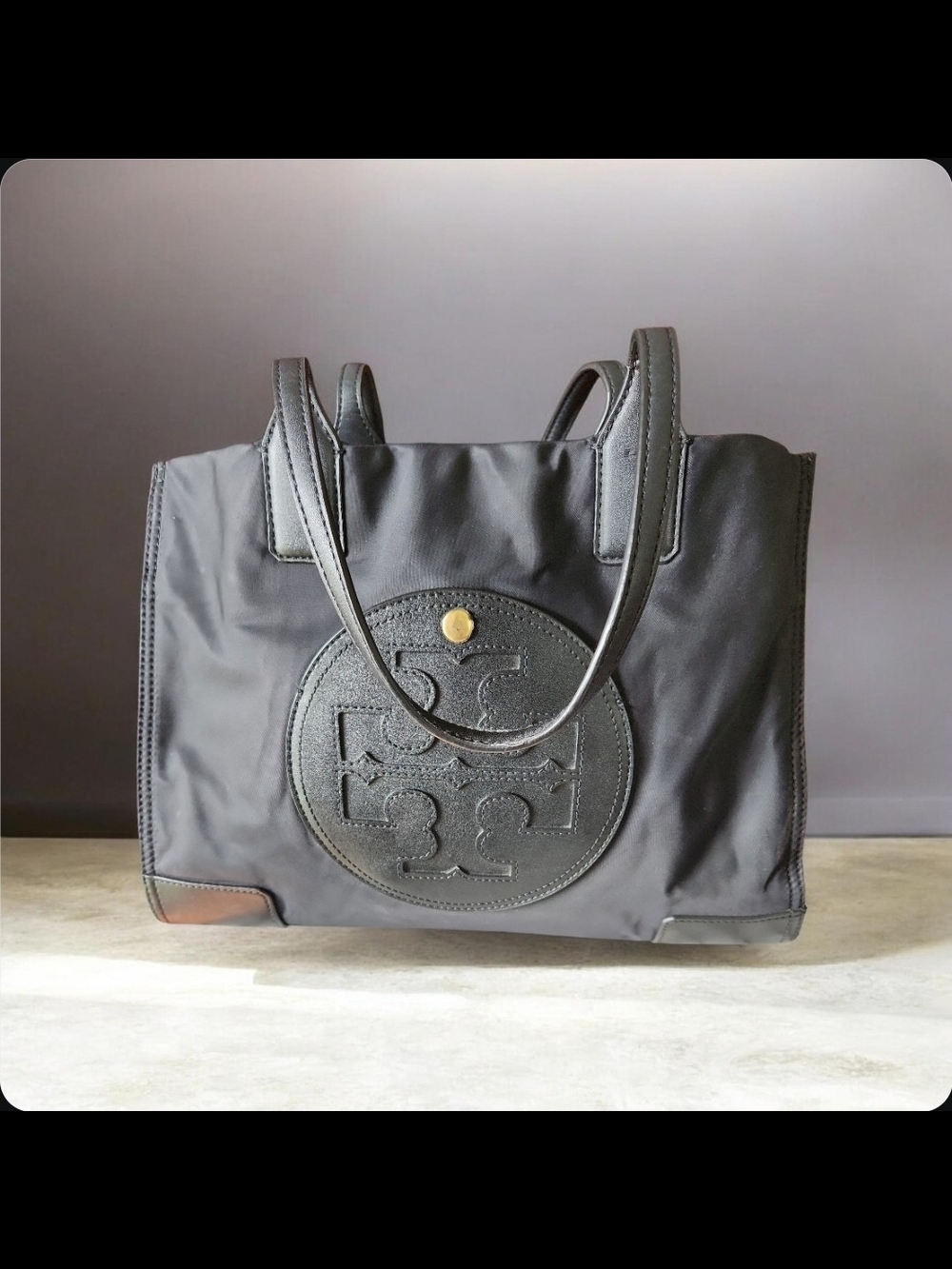 Tory Burch Black Nylon Logo Medallion Tote